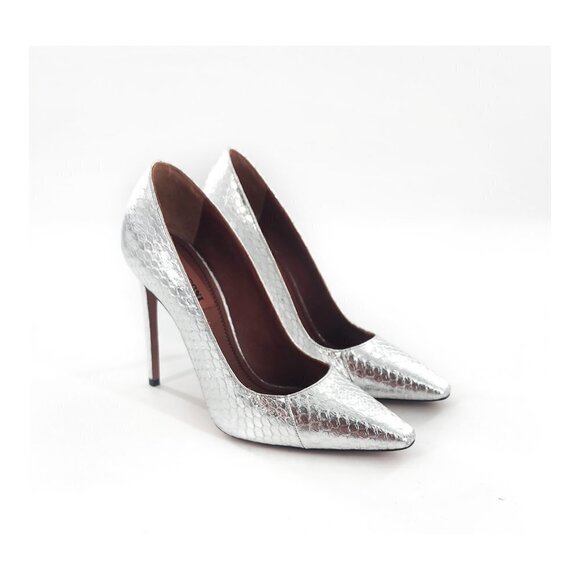 MISSONI MWOB Silver Snake Python Pointed Toe Leather Pumps Heels - Picture 3 of 12